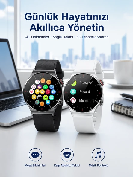 Akıllı Saat Amoled Ekran Bluetooth Bağlantılı Sesli Görüşme Nabız Ölçer ürün görseli 1