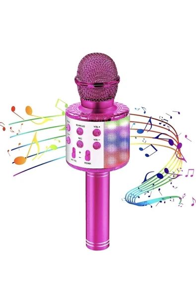 Bluetooth bağlantılı pembe karaoke mikrofonu, hoparlör özellikli, garantisiz - Elektronik ürün görseli 1