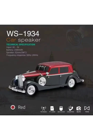 Kırmızı bluetooth hoparlör şarjlı, FM radyo, SD kart, USB, çoklu bağlantı, 1 yıl garantili ürün görseli 1