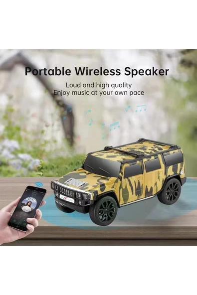 Bluetooth hoparlör jeep araba tasarımlı haki renk 8 watt TWS müzik çalar FM radyo USB SD kart ürün görseli 1