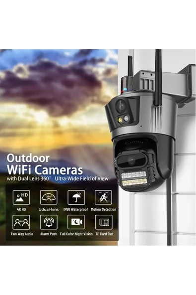 4MP 4K Ultra HD çift lens IP kamera hareketli dış mekan gece görüş su geçirmez WiFi 2 yıl garantili ürün görseli 1