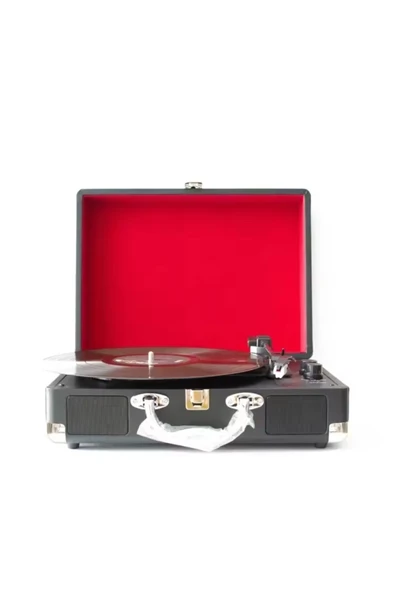 Siyah taşınabilir çantalı retro bluetooth hoparlörlü pikap radyo usb mp3 plak çalar ürün görseli 1