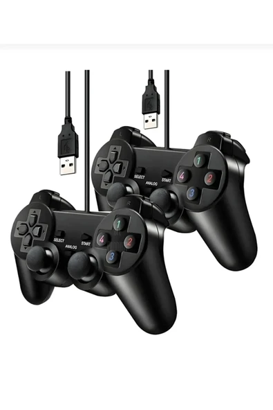 2 adet siyah bluetooth bağlantılı PC uyumlu titreşimli analog joystick oyun kolu ürün görseli 1