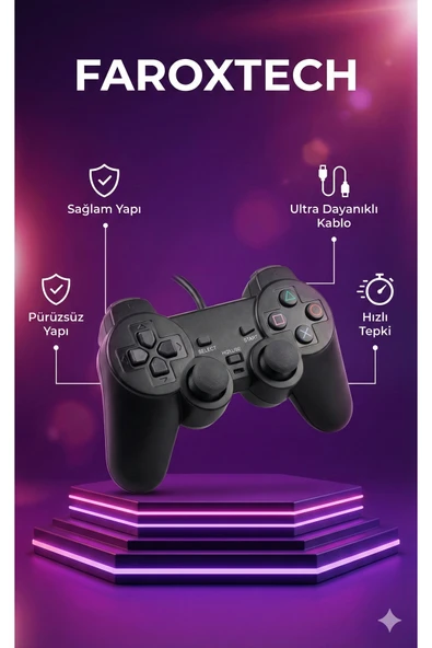 Siyah kablolu titreşimli analog joystick PC uyumlu Bluetooth'suz garantisiz - Elektronik ürün görseli 1