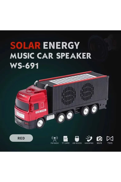 Bluetooth hoparlör kırmızı renk güneş enerjili kamyon tır araba tasarım 10 watt TWS FM radyo ürün görseli 1