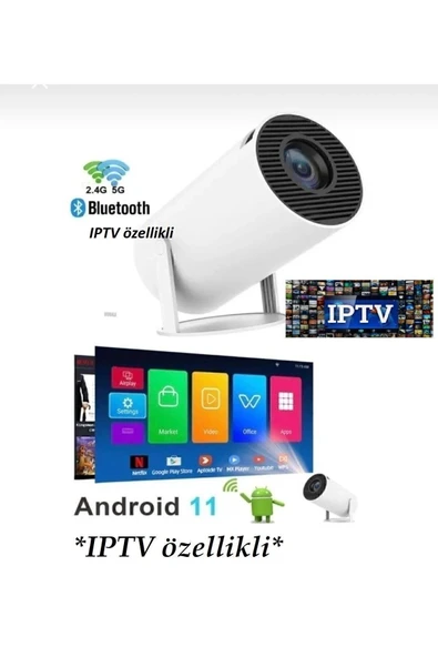 Beyaz LED projeksiyon cihazı HD çözünürlük 2000:1 kontrast 200 ansilümen wifi bluetooth ürün görseli 1