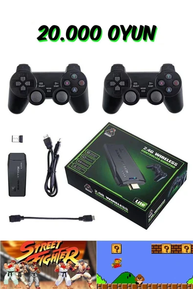 Siyah 2.4g kablosuz çift kollu retro oyun konsolu oyunlu game stick bluetooth yok ürün görseli 1