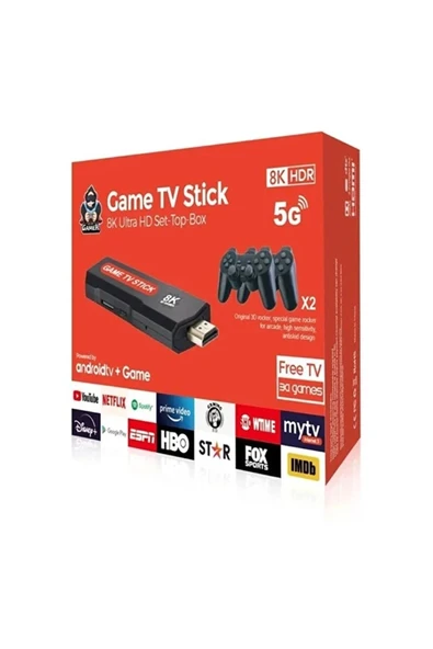 Android TV uyumlu retro oyun konsolu 2 kollu Bluetooth destekli çok renkli - Elektronik ürün görseli 1