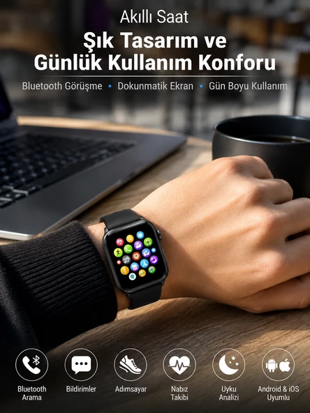 Bluetooth Arama, Akıllı Bildirimler ve Günlük Sağlık Takibi Sunan Şık Tasarımlı Akıllı Saat ürün görseli 1