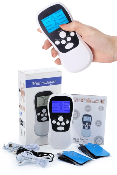 Çift kanallı 4 pedli taşınabilir tens cihazı mini tens masaj aleti elektrikli masaj ürün görseli 1