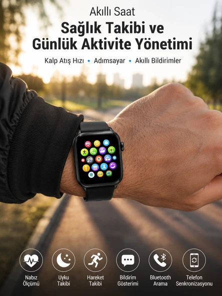Telefon Görüşmesi Destekli, Nabız Ölçümü ve Uyku Analizi Özelliklerine Sahip Akıllı Saat ürün görseli 1