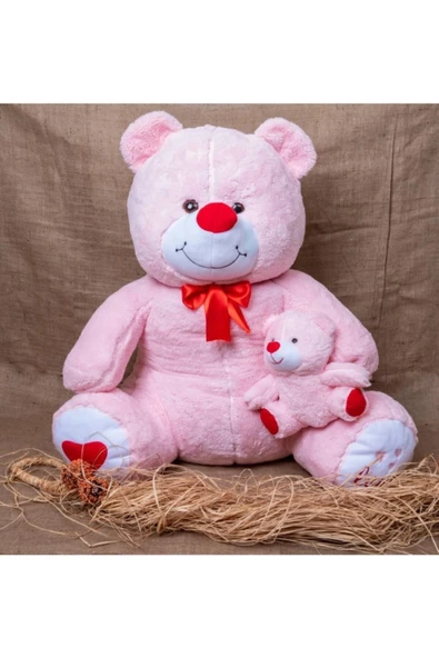 Peluş oyuncak ayıcık yavrulu 100 cm pembe 3 yaş ve üzeri çocuklar için - 100 cm Boyut ürün görseli 1