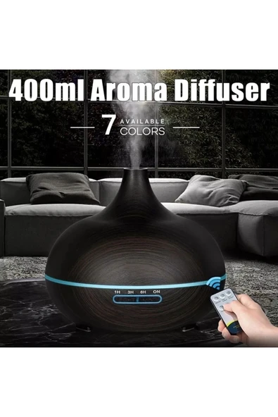 Ultrasonik ahşap desenli hava nemlendirici kumandalı aroma difüzörü 550 ml 7 renk led ürün görseli 1