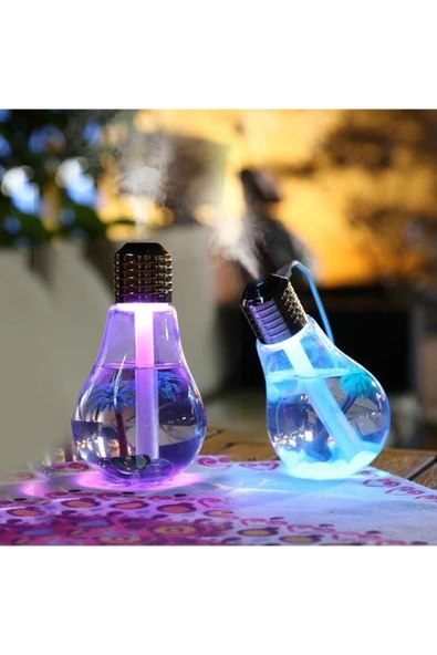 Ampul şekilli oda hava nemlendirici USB su hazneli sıcak buharlı 7 LED ışıklı mavi ürün görseli 1