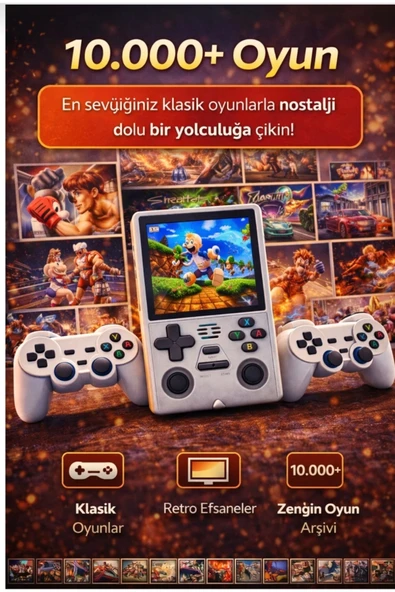 Beyaz taşınabilir retro wifi el oyun konsolu full HD ekran 2 kollu TV bağlantılı ürün görseli 1