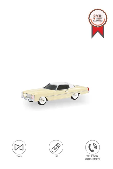 Bluetooth hoparlör bej renk retro araba tasarımlı 10W FM USB TWS 3 saat dinleme süresi ürün görseli 1