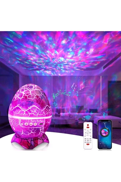 Dinozor tasarımlı bluetooth hoparlör gece lambası galaxy led projektör çok renkli 2 saat ürün görseli 1