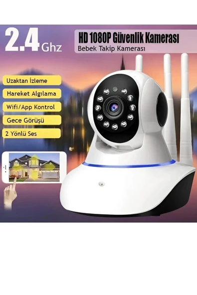 Beyaz 360° wifi ip güvenlik kamera gece görüşlü sensörlü SD kart destekli HD kayıt H.264 ürün görseli 1