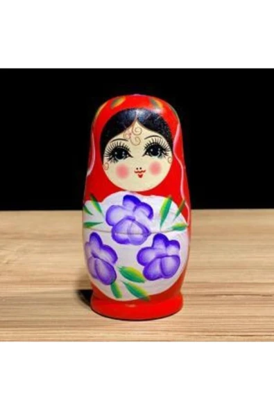 Ahşap kırmızı 5 parçalı modern matruşka bebek dekoratif obje tek ebat - Ev & Mobilya ürün görseli 1