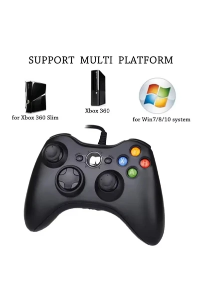 Kablolu siyah joystick titreşimli hızlı şarj destekli PC ve 360 uyumlu garantisiz ürün görseli 1