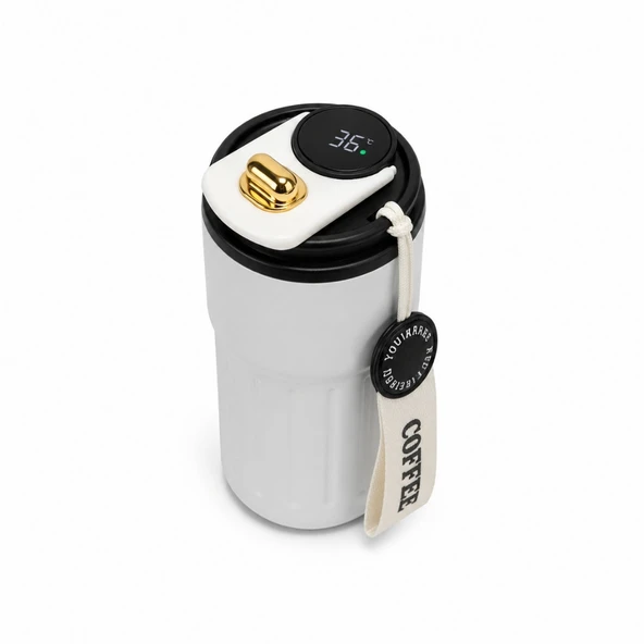 Mahmood Coffee Dereceli Beyaz Termos 440 ml - Resim 5
