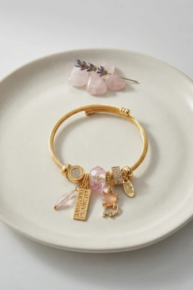 Kedili Model Pembe Charmlı Bileklik - EBJ260725W44513 ürün görseli 1