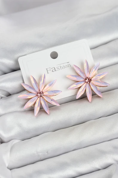 Pembe Kristal Taşlı Lotus Model Kadın Küpe - EBJ260725W44262 ürün görseli 1
