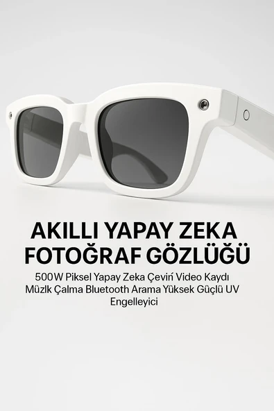 Beyaz Akıllı Kamera Gözlüğü Fotoğraf Video Çekimi ve Bluetooth Kullanım ürün görseli 1