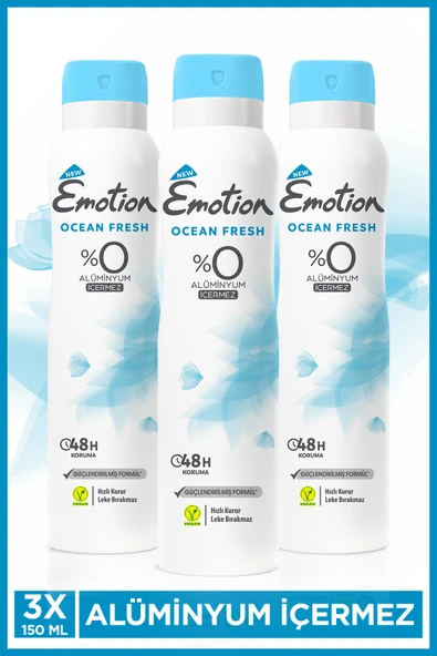 Ocean Fresh Kadın  Alüminyumsuz Vegan Deodorant 3x150ml Hızlı Kurur, Leke Bırakmaz ürün görseli 1