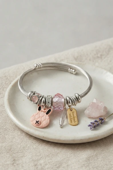 Pembe Şans Tavşanı Charmlı Bileklik - EBJ260725W44601 ürün görseli 1
