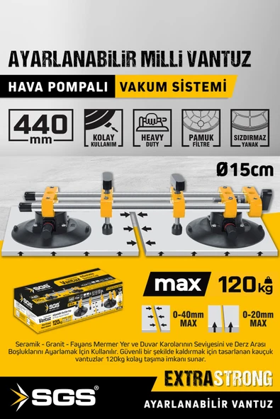 SGS960 120 KG İkili Ayarlanabilir Milli Vantuz Hava Pompalı Vakum Sistemi Seramik Boşluk Ayarlama ürün görseli 1