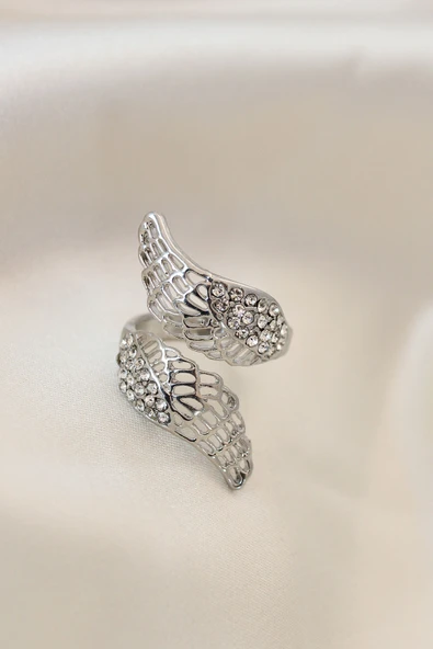 Ayarlamalı Silver Renk Metal Zirkon Taşlı Kanat Yüzük - EBJ260725W44334 ürün görseli 1