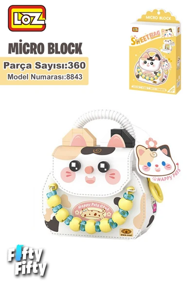 Loz Micro Block Sweet Bag Serisi Kedi Figürlü Çanta 360 Parça Oyuncak Yapım Seti FFLZ-8843 ürün görseli 1