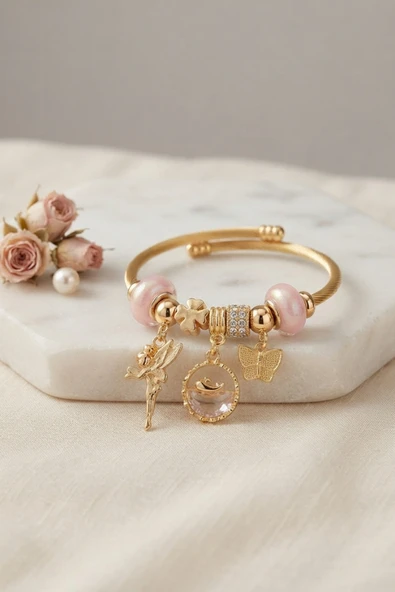 Balık ve Tinker Bell Model Pembe Charmlı Bileklik - EBJ260725W44510 ürün görseli 1