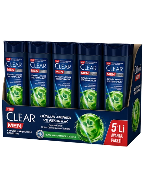 Clear Men Kepeğe Karşı Etkili Şampuan Günlük Arınma Ve Ferahlık 350 ML X 5 Adet ürün görseli 1