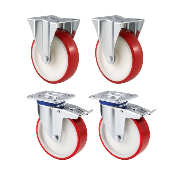Frenli Teker Seti 4'lü 200x50 mm 2 Sabit 2 Döner Tablalı Rulmanlı Endüstriyel Makine Mobilya Tekeri ürün görseli 1