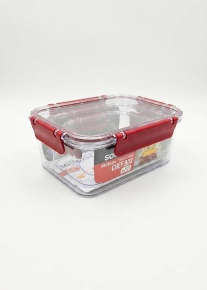 Softchef 3'lü Sızdırmaz Saklama Kabı Seti - 375 ml / 800 ml / 1700 ml Dikdörtgen Kilitli Erzak ve Erzak Kutusu, BPA Free Şeffaf Buzdolabı İçi Düzenleyici Organizer (KIRMIZI) ürün görseli 1