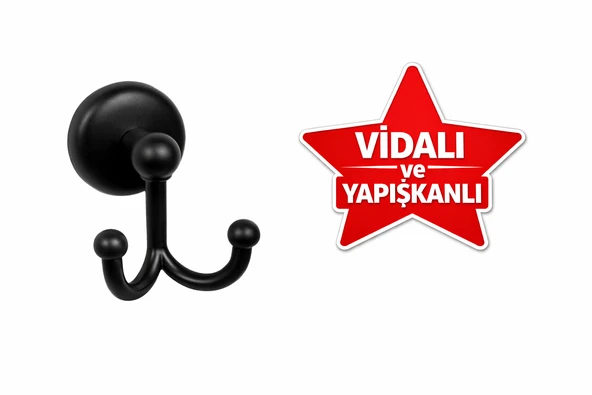 YAPIŞKANLI VE VİDALI  SİYAH İKİLİ BORNOZLUK ürün görseli 1