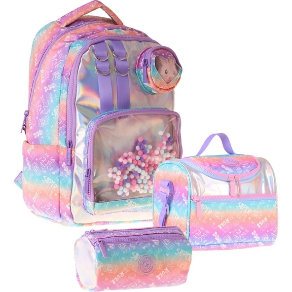 Kids Rule(Lila Renk) Kız Çocuk Üçlü Ilkokul Okul Çantası Seti/takımı - SETKK-L5348A ürün görseli 1