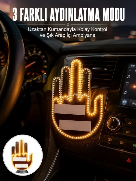 Uzaktan Kumandalı El Orta Parmak Led Araç Camına Özel Yeni Nesil ürün görseli 1