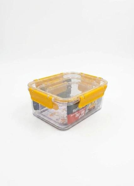 Softchef 3'lü Sızdırmaz Saklama Kabı Seti - 375 ml / 800 ml / 1700 ml Dikdörtgen Kilitli Erzak ve Erzak Kutusu, BPA Free Şeffaf Buzdolabı İçi Düzenleyici Organizer (SARI) ürün görseli 1