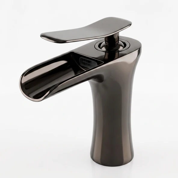 EDGE Parlak Füme Lüks Lavabo Bataryası | Modern Tasarım | 15 cm Pirinç Gövde Premium Banyo Batarya ürün görseli 1