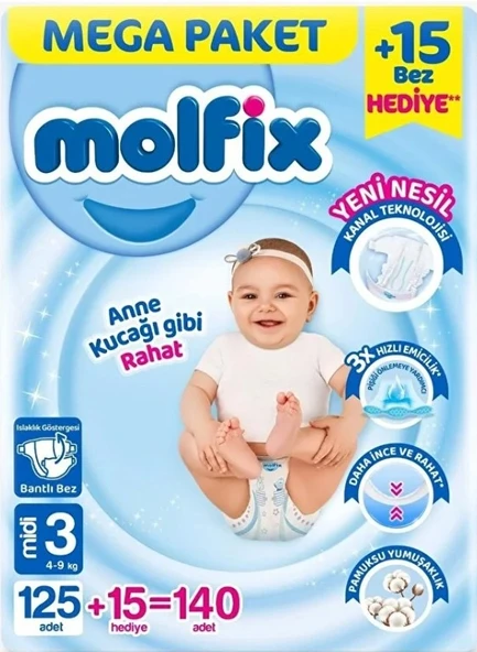 Mey İthalat® Mega Paket Bebek Bezi 3 Beden 4-9 Kg 140 Adet ürün görseli 1