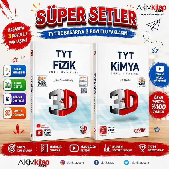 3D Yayınları TYT Fizik ve Kimya Soru Bankası Seti 2 Kitap ürün görseli 1
