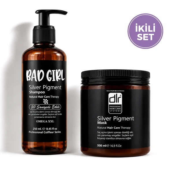 Bad Girl Silver Pigment Şampuan & DLR Silver Pigment Saç Maskesi | Boyalı ve Röfleli Saçlar İçin Özel Olarak Geliştirilm ürün görseli 1