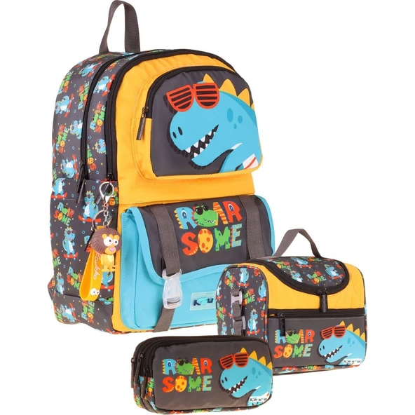 Kids Roar(Sarı - Mavi Renk) Erkek Çocuk Üçlü Ilkokul Okul Çantası Seti/takımı - SETKK-L5394A ürün görseli 1
