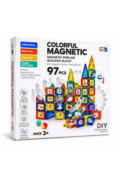 VIEN POLO 97 Parça Manyetik Yapı Blokları 3D Renkli Mıknatıslı Magnetic Tiles Eğitici Çocuk Oyuncağı ürün görseli 1