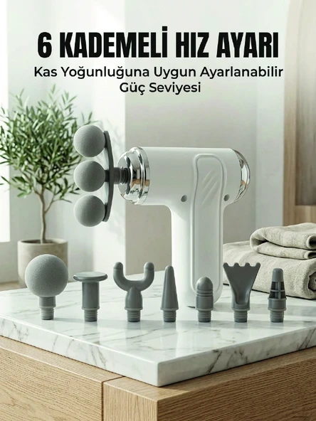 Mey İthalat® Profesyonel Kas Gevşetici Masaj Tabancası 8 Değiştirilebilir Başlıklı Kablosuz Masaj Cihazı ürün görseli 1