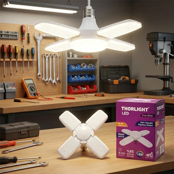 1+4 KOLLU - YAPRAKLI PERVANE MODELİ PAPATYA BEYAZ LED LAMBA AMPUL 40W - E27 P-6040B (5224) ürün görseli 1
