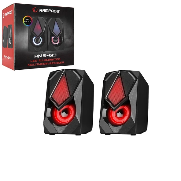 SİYAH - RGB IŞIKLI 1+1 HOPARLÖR SPEAKAER SET USB KABLO 2.0 MULTİMEDYA - 5W (5224) ürün görseli 1